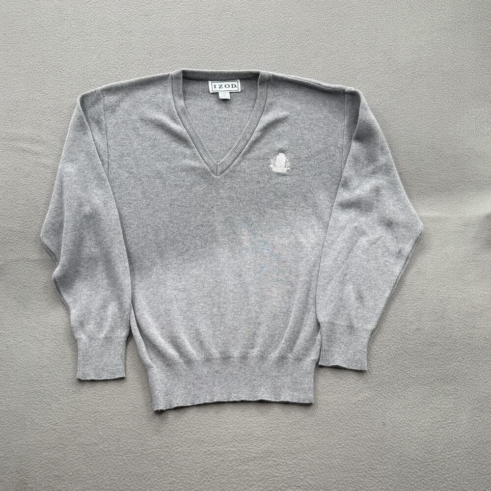 Vintage IZOD Sweater‎ Mens Medium Gray V-Neck Pullover Crest Made in USA 90s